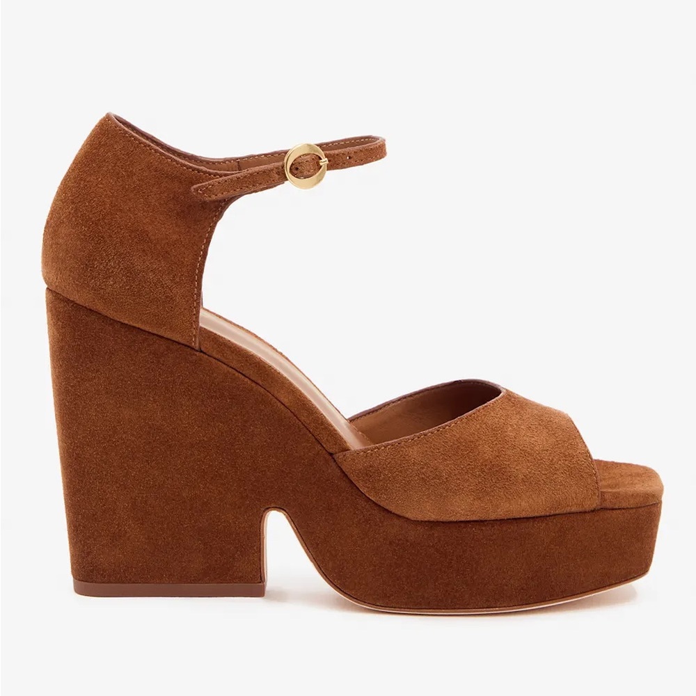 Brown Suede Platform Wedge Sandals